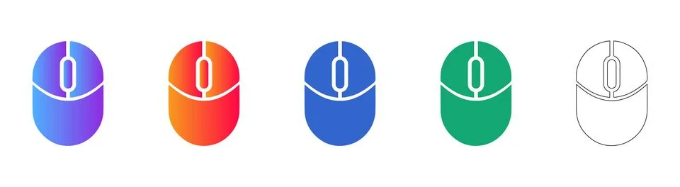 Five Modern Computer Mouse Icons in Gradient and Line Art Illustrazione stock