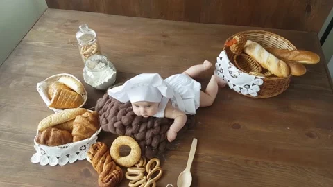 Five month old baker on baking background Stock Footage 157126488