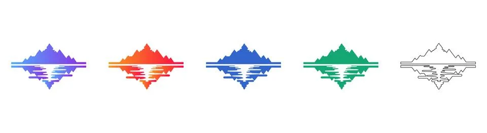 Five Mountain Peak Reflection Icons Stock Illustration