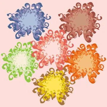 Five multi colored patterns of flowers Stock Illustration