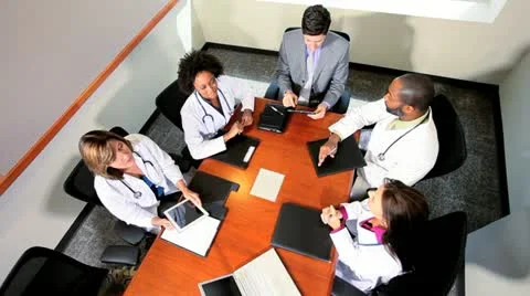 Five Multi Ethnic Medical Executives Team Meeting Stock Footage 12678485