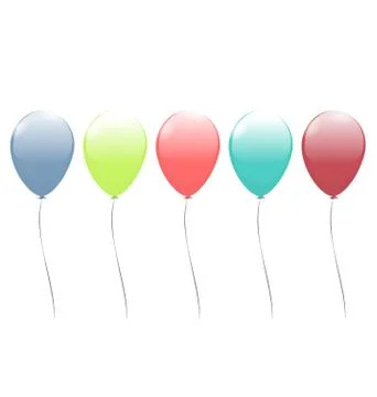 Five multicolor balloons isolated on white Stock Illustration