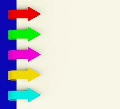 Five multicolored arrow tabs over paper for menu list or notes Ilustración de archivo
