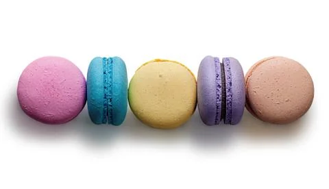 Five multicolored macaroon in row Stock Photos