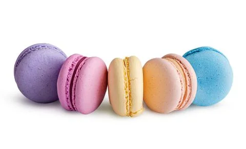 Five multicolored macaroon in semicircle Stock Photos