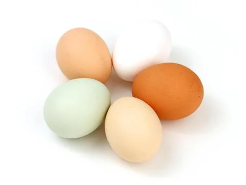 Five Multicolored Organic Free Range Chicken Eggs Stock Photos