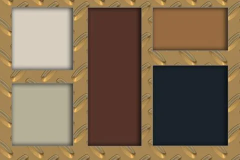Five multicolored rectangles and golden metallic background Stock Illustration