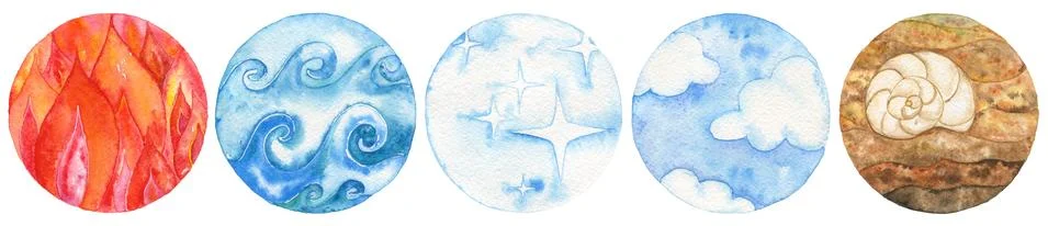 Five natural elements: fire, water, ether, air and earth. Stock Illustration