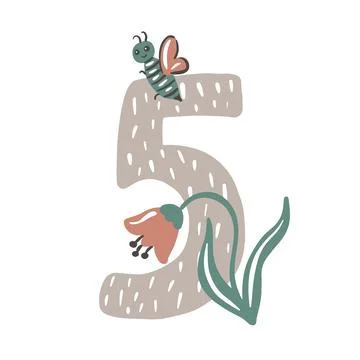 Five. Number 5. Abstract math kids alphabet. School child graphic vector Stock Illustration