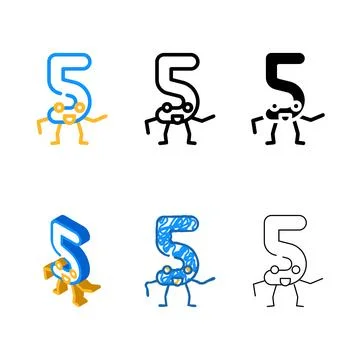 Five number character color icon edition vector Stock Illustration