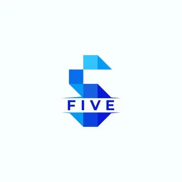 Five number creative technological modern data pixel logo Stock Illustration