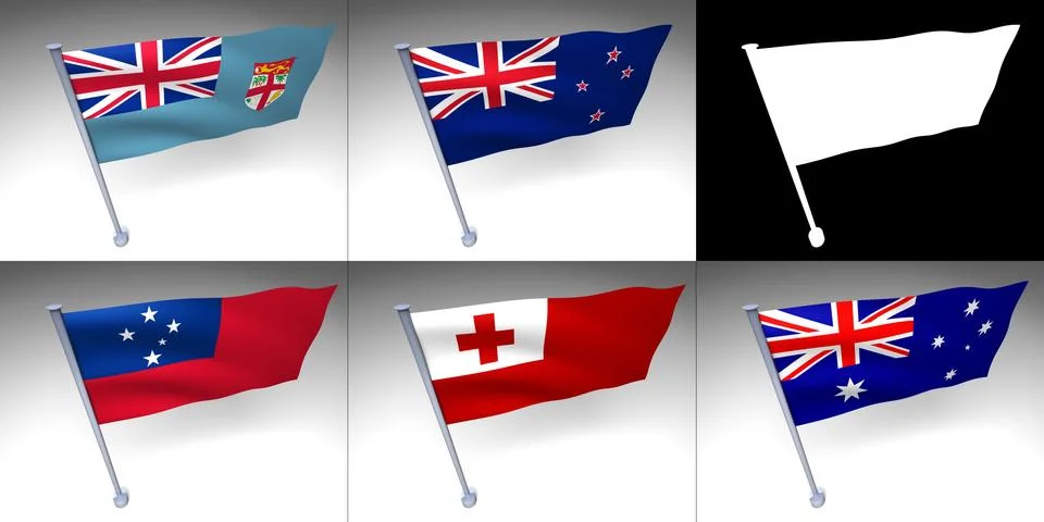 Five Oceania flags on a pole Illustrazione stock
