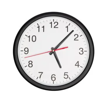 Five o'clock on awall clock isolated on white Stock Photos