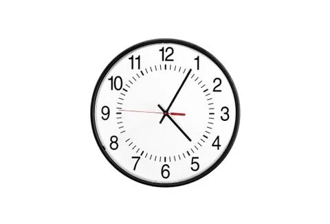 Five o'clock on the white wall clocks (isolated) Stock Photos