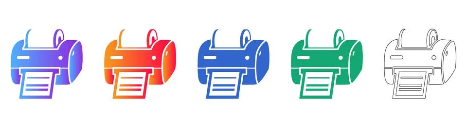 Five Office Printer Machine Icons for Professional Use Stock Illustration