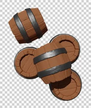Five old barrels of low poly models for the game top view isolated Stock Illustration