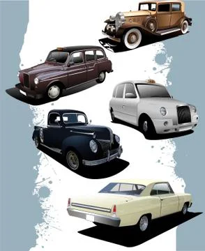 Five old  cars. Retro. Vector illustration Stock Illustration