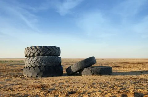 Five old tires Stock Photos