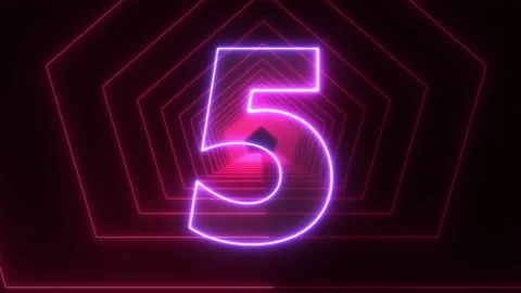 Five to one neon light modern digital countdown on black background Stock Footage 137012299