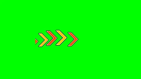 Five orange and yellow arrows pointing right on a vibrant green background Stock Footage 340266461