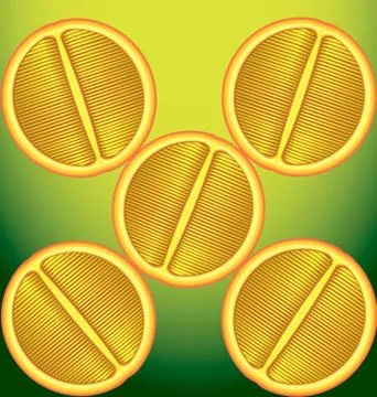 Five oranges a longitudinal section on a green background Stock Illustration