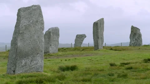 Five of the outer monoliths at the Callanish stones Stock Footage 332134719