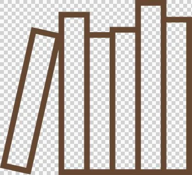 Five outlined books, one leaning, are resting on flat vector shelf line on Illustrazione stock