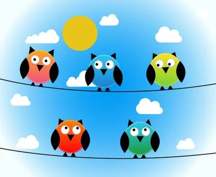Five owls day Stock Illustration
