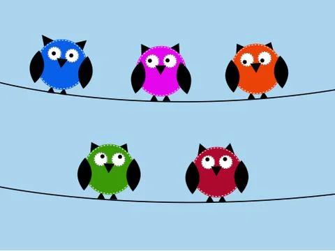 Five owls Stock Illustration