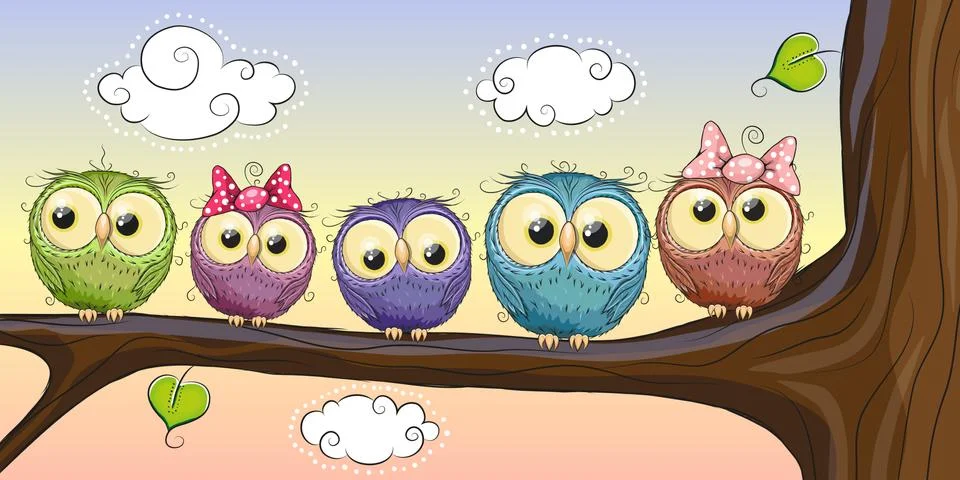 Five Owls Stock Illustration