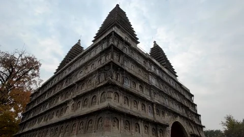 Five Pagodas Temple,Indian style Five Pagodas Temple with beautiful ginkgo tree Stock Footage 220692995