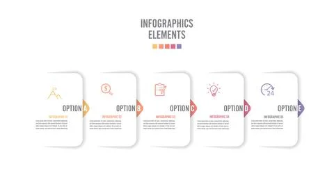 Five paper white overlapping arrows placed in horizontal row. Concept of 5 su Stock Illustration