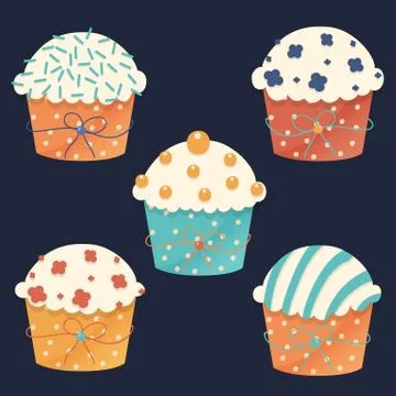 Five party cupcakes Stock Illustration