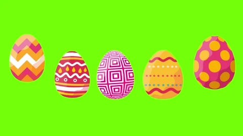 Five patterned easter eggs in a row on green screen Stock Footage 329585370