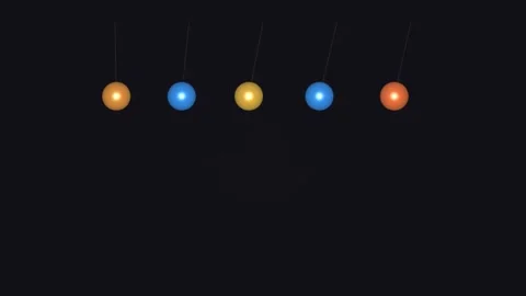 Five pendulums in motion with different colors swinging Stock Footage 338230574