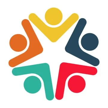 Five people in a circle holding hands.The summit workers are meeting in the s Stock Illustration