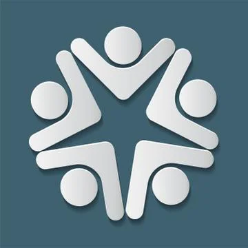 Five people in a circle holding hands.The summit workers are meeting in the s Stock Illustration
