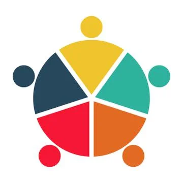 Five people in a circle holding hands.The summit workers are meeting in the s Stock Illustration