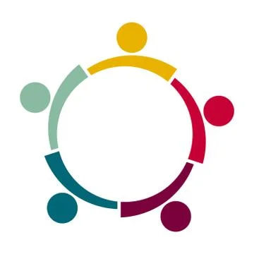 Five people in a circle holding hands.The summit workers are meeting in the s Stock Illustration