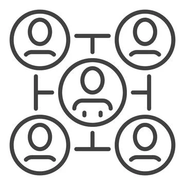 Five People in Circles vector Network Group concept thin line icon Stock Illustration