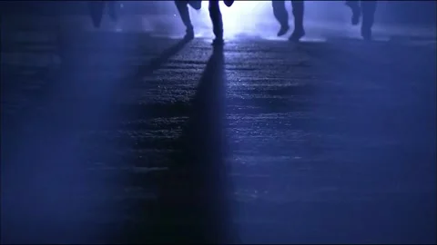 Five people running at night Stock Footage 235264617