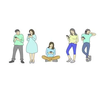 Five people using smartphone illustration vector isolated on white background Stock Illustration