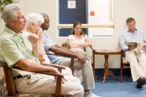 Five people waiting in waiting room Stock Photos
