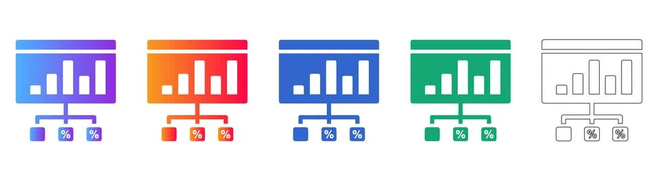 Five Percentage Analytics Hierarchy Icons Illustrazione stock