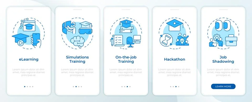 Five personal development methods blue onboarding mobile app screen イラスト素材
