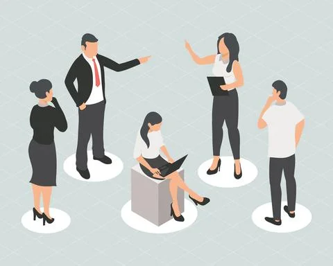 Five persons and analytics icons Illustrazione stock
