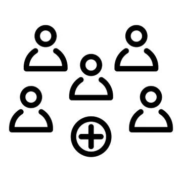 Five persons and a plus sign icon, outline style Stock Illustration