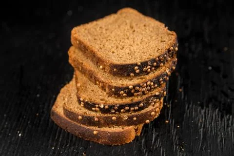Five pieces of black bread Stock Photos