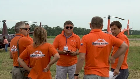 Five pilots of men and one female pilot in aerobatic team First flight Video stock 106232541