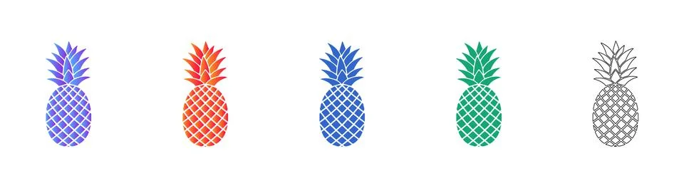 Five Pineapple Fruit Icons Illustration